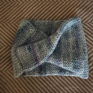 Hand-Knit blue Multicolor Infinity ear cover or hat for pony tails